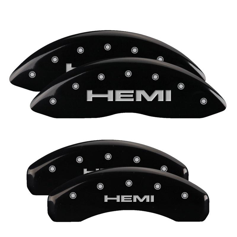 MGP 4 Caliper Covers Engraved Front & Rear Hemi Black finish silver ch 42002SHEMBK Main Image