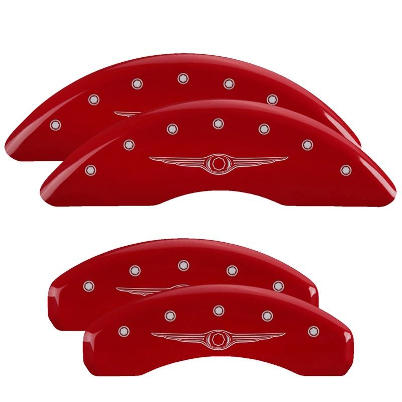 MGP 4 Caliper Covers Engraved Front & Rear Style 1/Chrysler Wing Red finish silver ch 32002SCW1RD Main Image