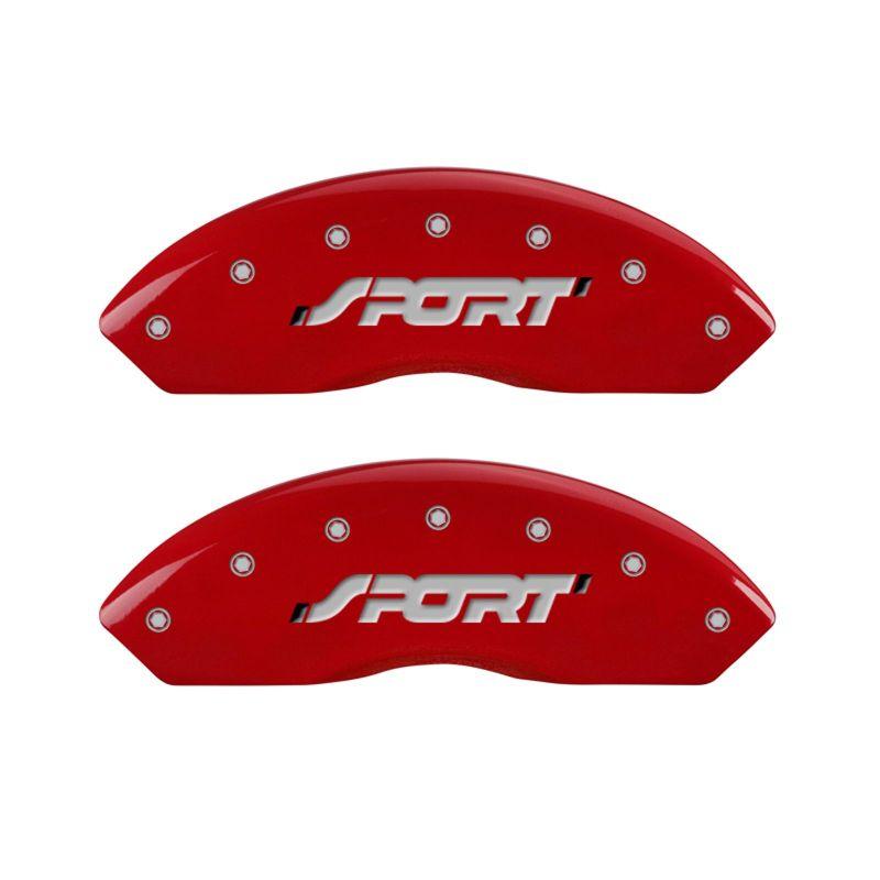 MGP 4 Caliper Covers Engraved Front & Rear SPORT Red finish silver ch 10119SSPORD Main Image