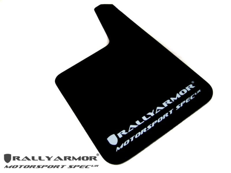 Rally Armor Universal Fitment (no hardware) Motorsport Spec Black Urethane Mud Flap w/ White Logo MF20-MSUR-BK/WH Main Image