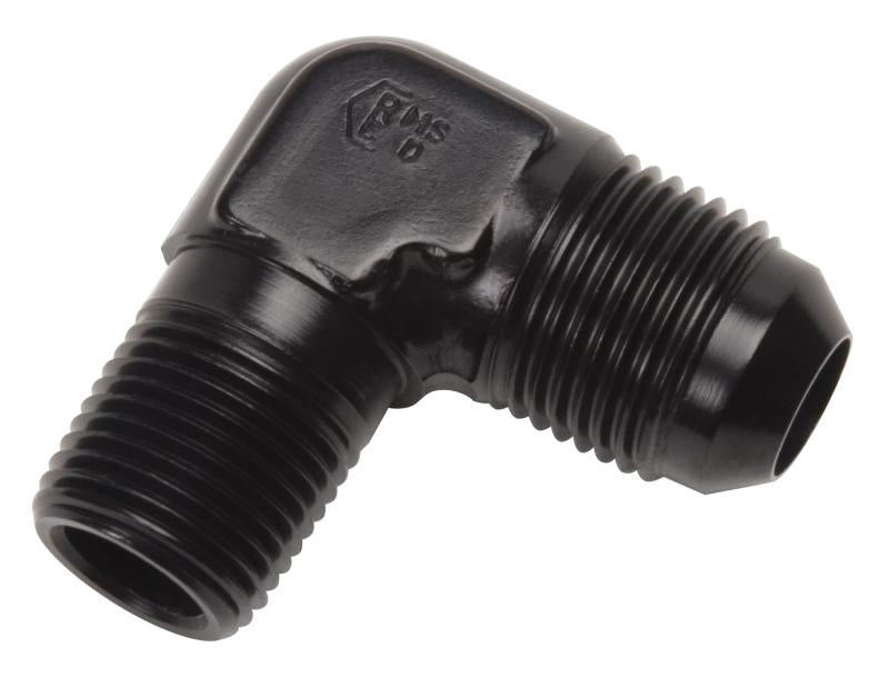 Russell Performance -12 AN to 1/2in NPT 90 Degree Flare to Pipe Adapter (Black) 660903 Main Image