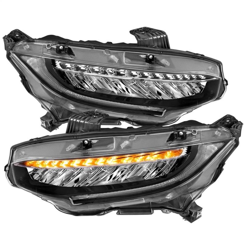 ANZO 16-17 Honda Civic Projector Headlights Plank Style Black w/Amber/Sequential Turn Signal 121527 Main Image