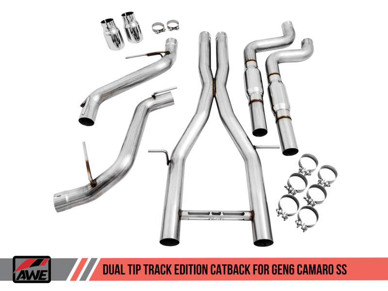 AWE Tuning 16-18 Chevy Camaro SS Resonated Cat-Back Exhaust - Track Edition (Chrome Silver Tips) 3015-32100 Main Image