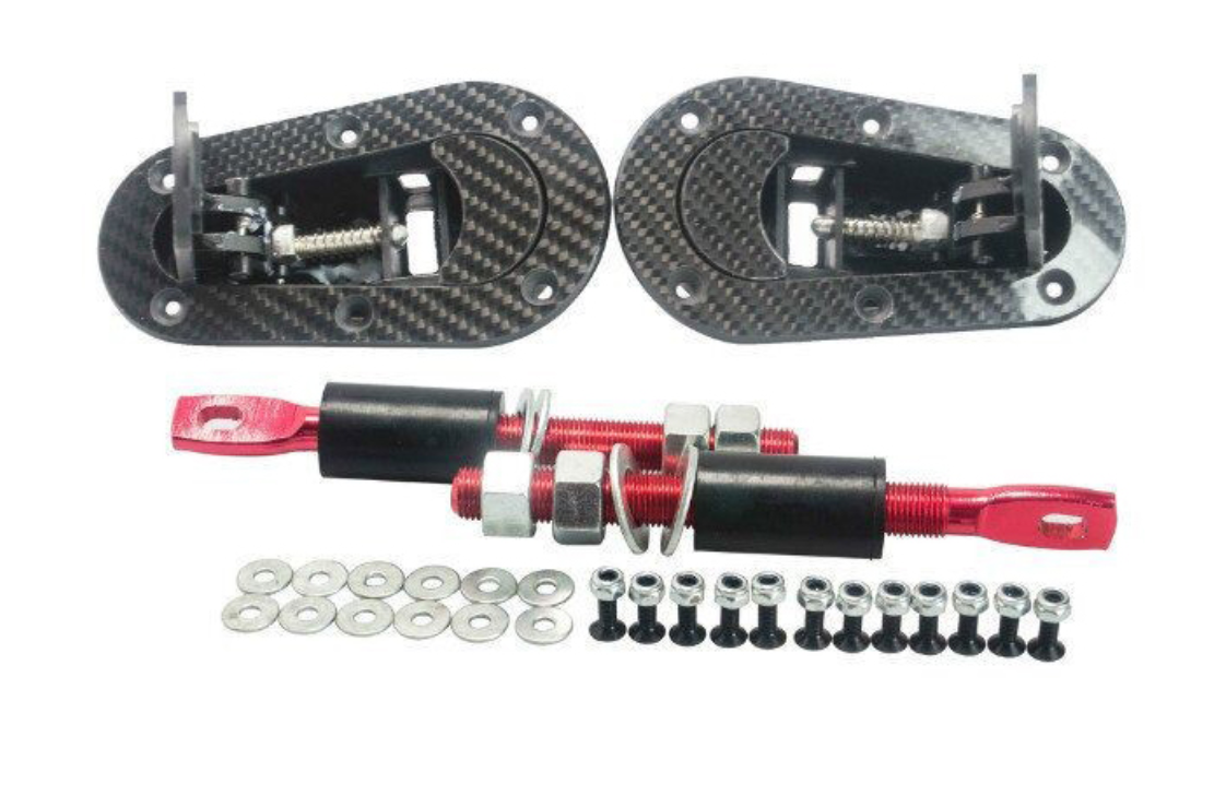 Racing Lock Plus Flush Hood Latch Pin Kit Carbon Fiber  JDM Style Without Key Universal