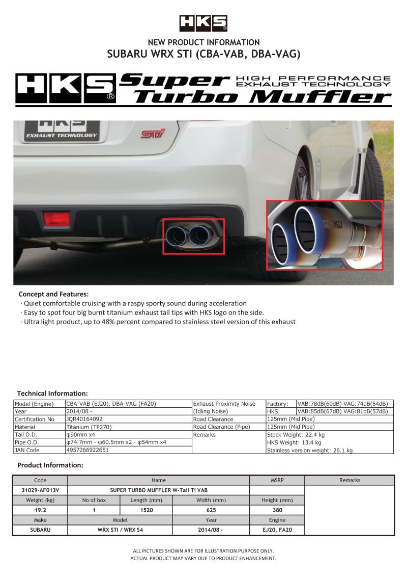 HKS Super Turbo Muffler Ti Subaru Vab Wrx Sti/Vag Wrx S4 31029-Af013V