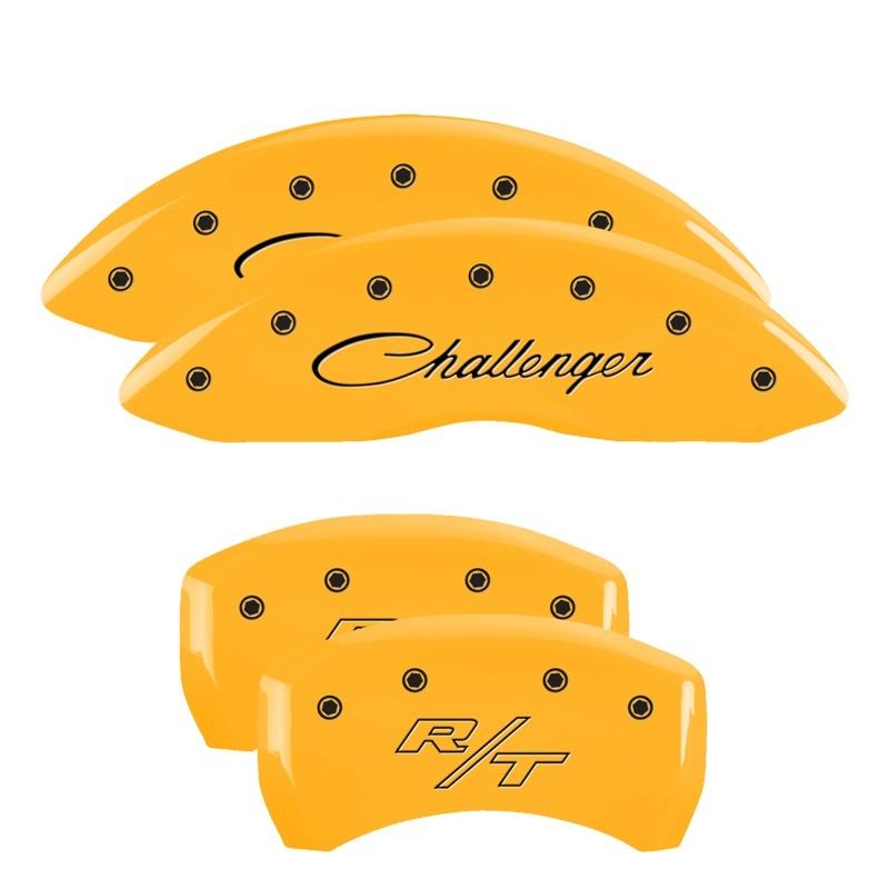 MGP 4 Caliper Covers Engraved Front Challenger Rear RT Yellow Finish Black Char 2006 Dodge Charger 12001SCLRYL Main Image