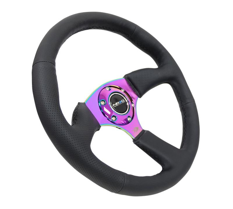 NRG Reinforced Steering Wheel (350mm / 2.5in. Deep) Leather Race Comfort Grip w/4mm Neochrome Spokes RST-023MC-R Main Image