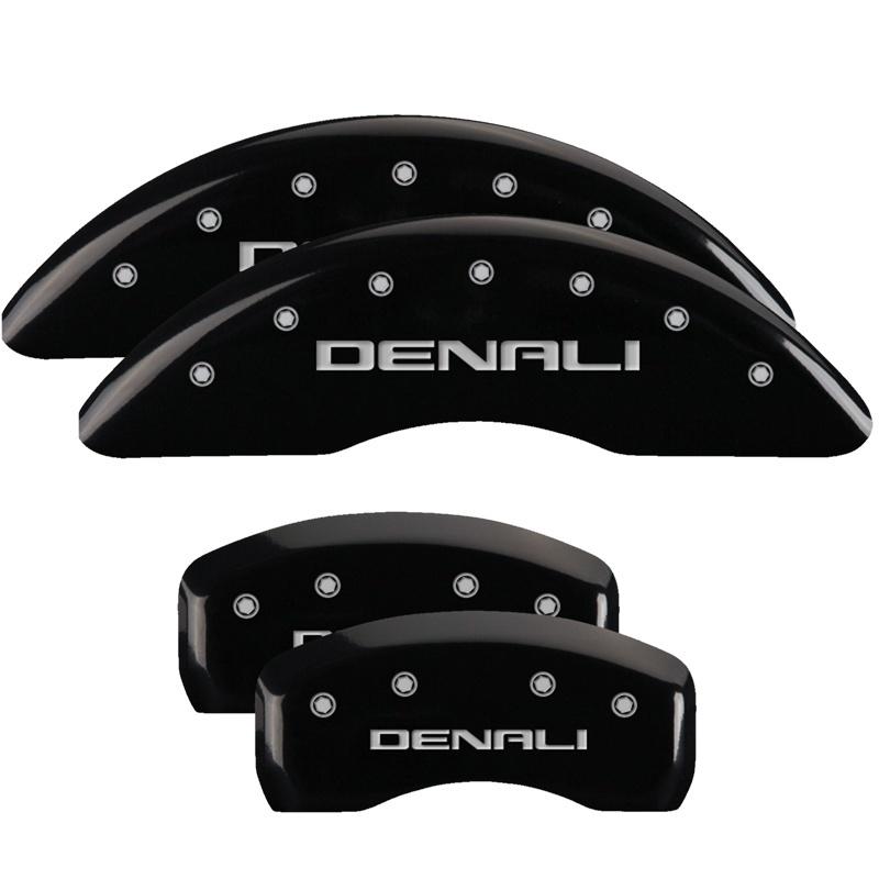 MGP 4 Caliper Covers Engraved Front & Rear Denali Black finish silver ch 34001SDNLBK Main Image