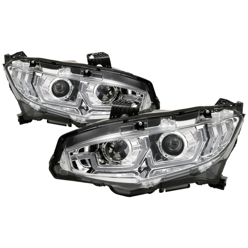 Spyder 16-18 Honda Civic 4Dr w/LED Seq Turn Sig Lights Proj Headlight - Chrome - PRO-YD-HC16-SEQ-C 5086082