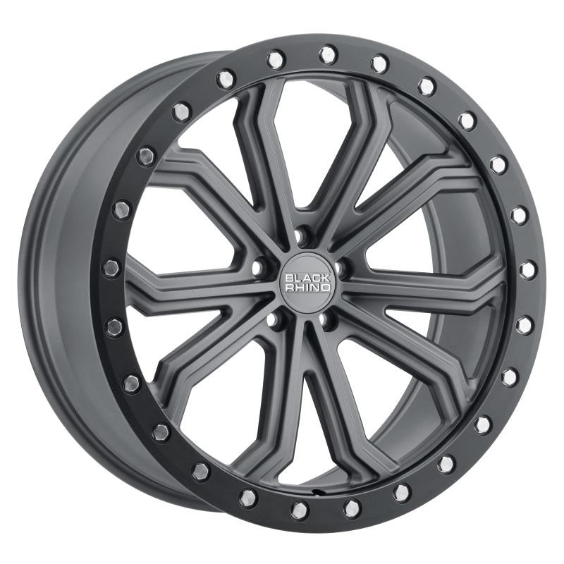 Black Rhino Trabuco 17x8.0 5x120 ET25 CB 76.1 Matte Gunmetal w/Black Lip & Silver Bolts Wheel 1780TBC255120G76 Main Image