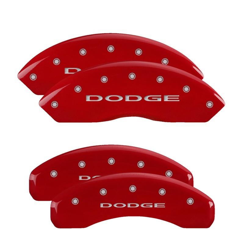 MGP 4 Caliper Covers Engraved Front & Rear With out stripes/Dodge Red finish silver ch 12200SDD4RD Main Image