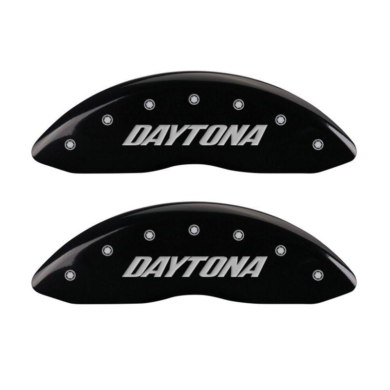 MGP 4 Caliper Covers Engraved Front & Rear Daytona Black finish silver ch 12001SDAYBK Main Image