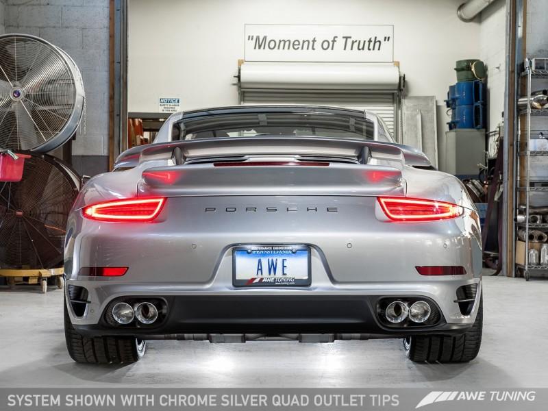 AWE Tuning Porsche 991.1 Turbo Performance Exhaust and High-Flow Cats - Silver Quad Tips 3015-42040 Main Image