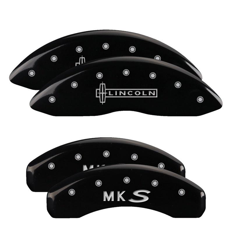 MGP 4 Caliper Covers Engraved Front & Rear MGP Black Finish Silver Char 2017 Cadillac XT5 35025SMGPBK Main Image