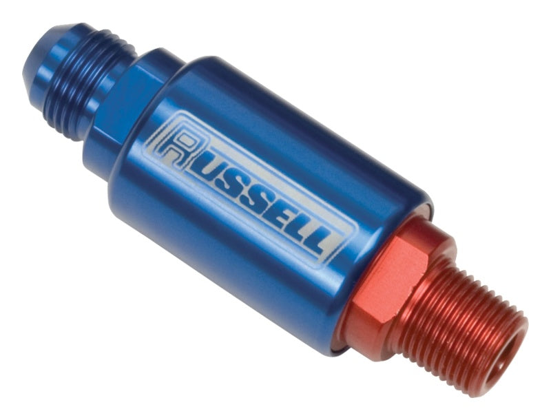 Russell Comp Fuel Filter #6 X 3/8 Male Npt Red/Blue Anodize