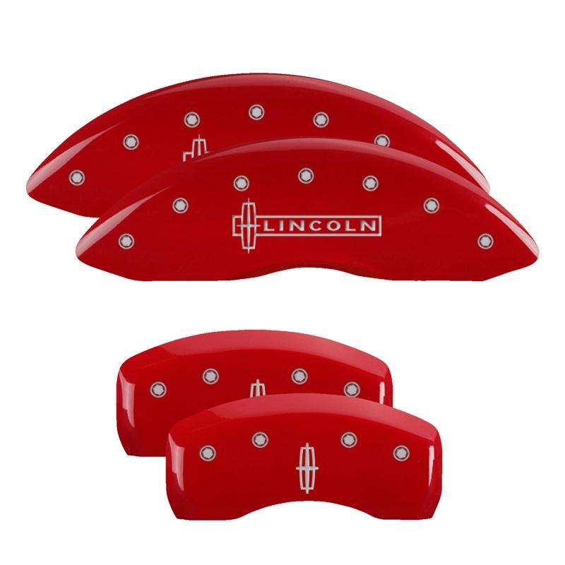 MGP 4 Caliper Covers Engraved Front Lincoln Engraved Rear Star logo Red finish silver ch 36016SLC1RD Main Image