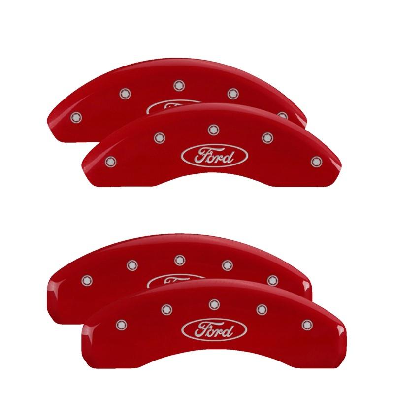 MGP 4 Caliper Covers Engraved Front & Rear Oval logo/Ford Red finish silver ch 10227SFRDRD Main Image