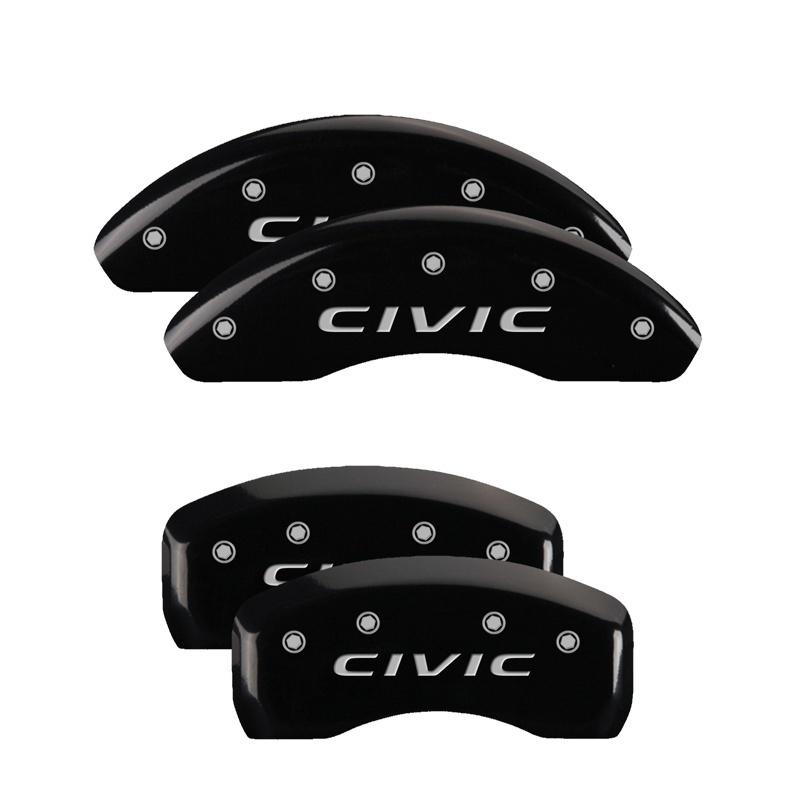 MGP 4 Caliper Covers Engraved Front 2016/CIVIC Engraved Rear 2016/CIVIC Black finish silver ch 20218SCVCBK Main Image