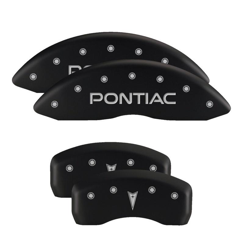 MGP 4 Caliper Covers Engraved Front Pontiac Rear Arrow Black Finish Sil Char 2005 Pontiac Bonneville 18031SPONMB Main Image
