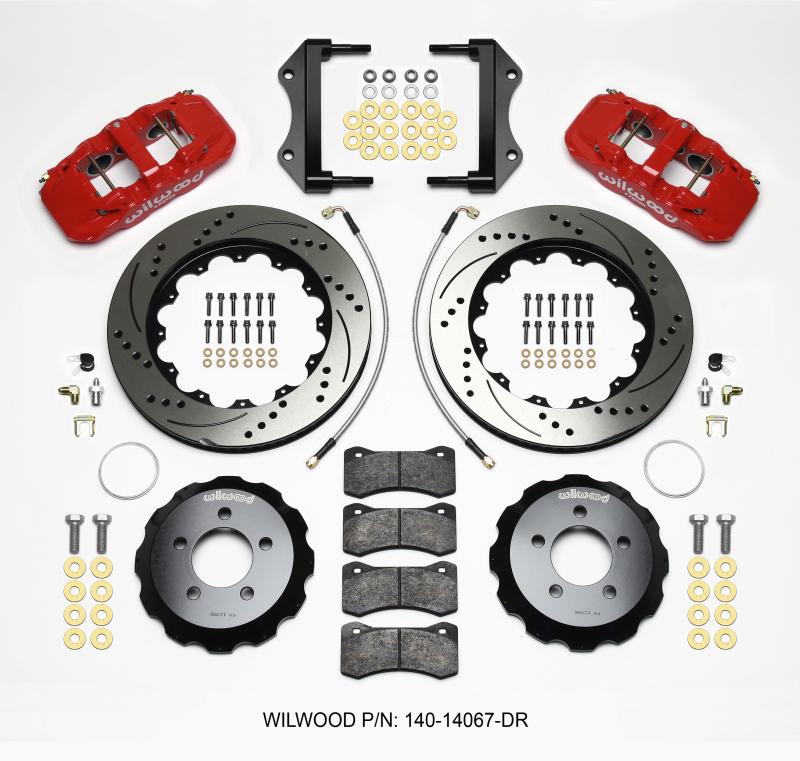 Wilwood AERO6 Front Hat Kit 14.25 Drilled Red 2014-Up Challenger w/Lines 140-14067-DR Main Image