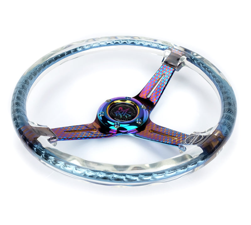 NRG Reinforced Steering Wheel (350mm/2in. Deep) Clear Acrylic Steering wheel w/Slits - Clr./Geo.Chr. RST-027GM-CL