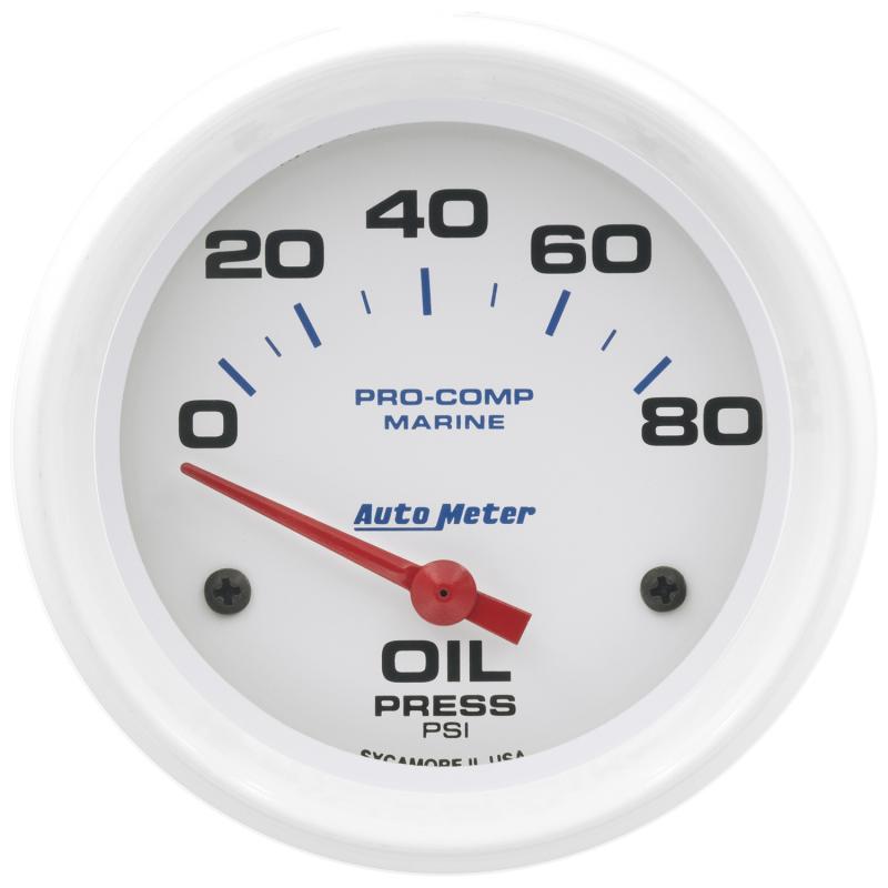 Autometer Marine White 2-5/8in 80PSI Electric Oil Pressure Gauge 200747 Main Image