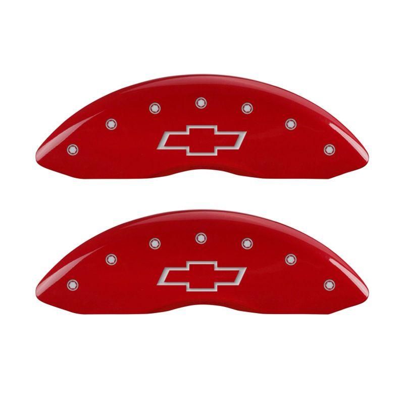 MGP 4 Caliper Covers Engraved Front & Rear Bowtie Red finish silver ch 14048SBOWRD Main Image