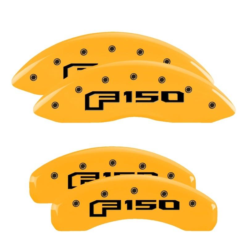 MGP 4 Caliper Covers Engraved Front & Rear Oval Logo/Ford Yellow Finish Black Char 2014 Ford F-150 10219SF16YL Main Image