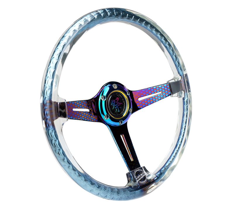 NRG Reinforced Steering Wheel (350mm/2in. Deep) Clear Acrylic Steering wheel w/Slits - Clr./Geo.Chr. RST-027GM-CL