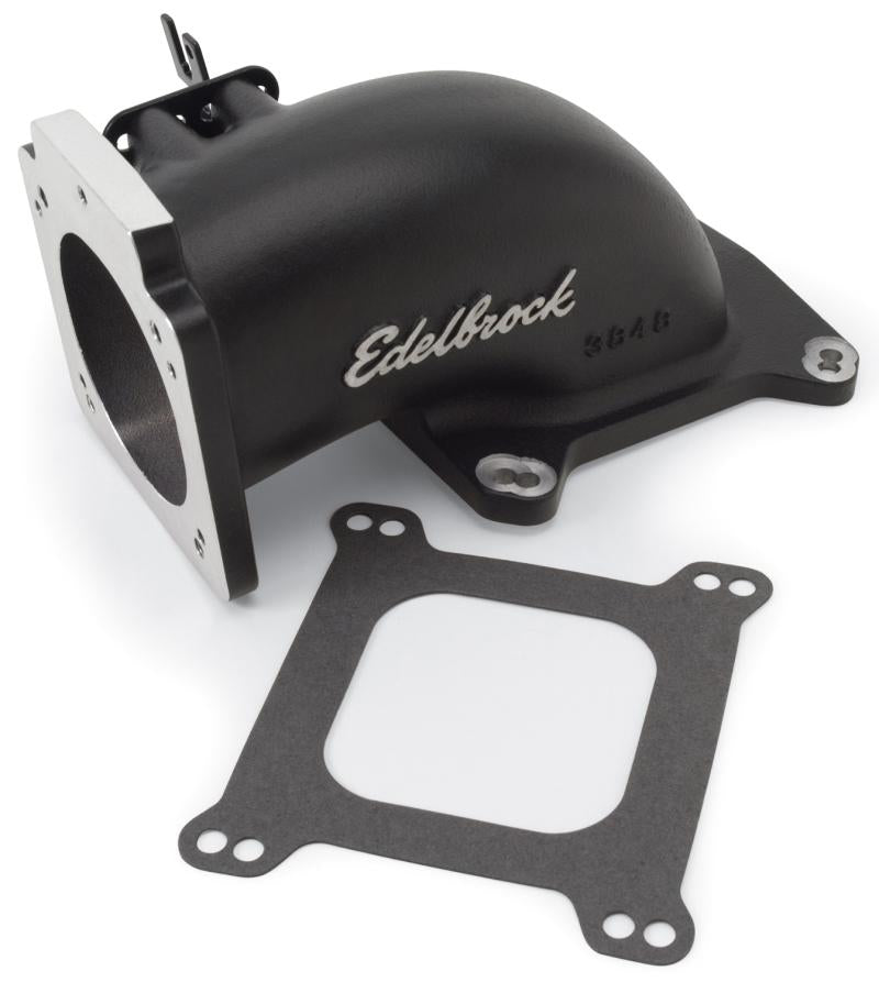 Edelbrock Low Profile Intake Elbow 90mm Throttle Body to Square-Bore Flange Black Finish 38483 Main Image