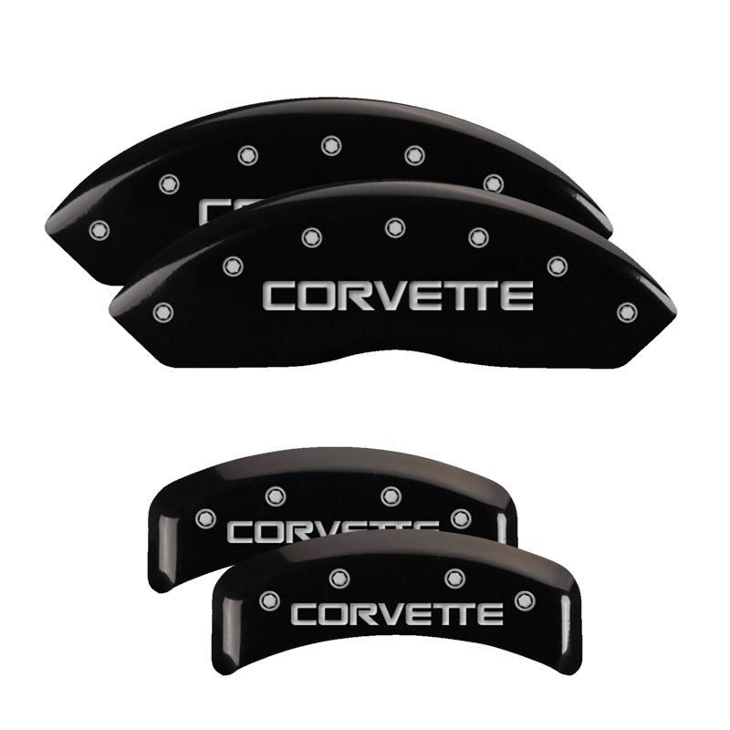 MGP 4 Caliper Covers Engraved F & R C4/Corvette Black Finish Silver Char 1988 Chevrolet Corvette 13013SCV4BK Main Image