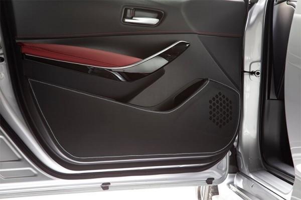 TOM'S Racing Door Kick Panel Protector for 2019+ Toyota Corolla Hatchback (White Stitching)