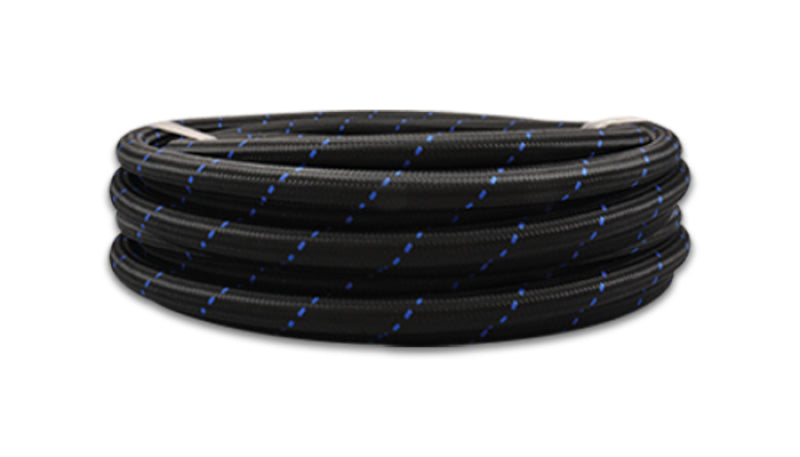 Vibrant 10ft Roll of Black Blue Nylon Braided Flex Hose; AN Size: -4; Hose ID: