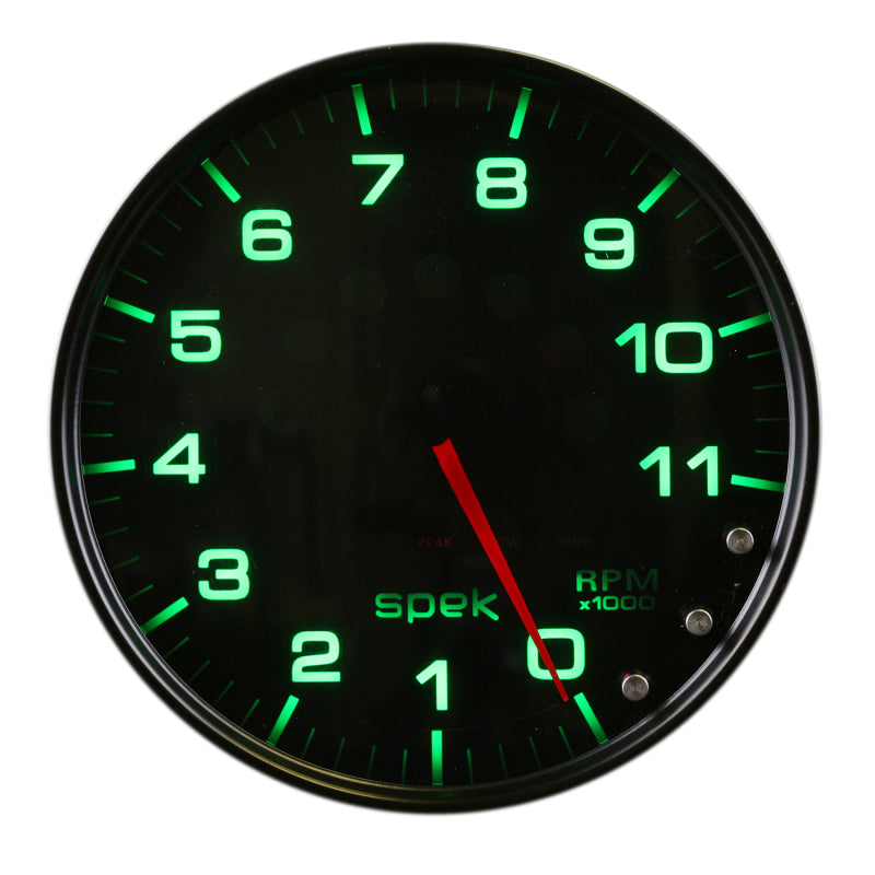 Autometer Spek-Pro Gauge Tachometer 5in 11K Rpm W/Shift Light & Peak Mem Black/Smoke/Black P23952