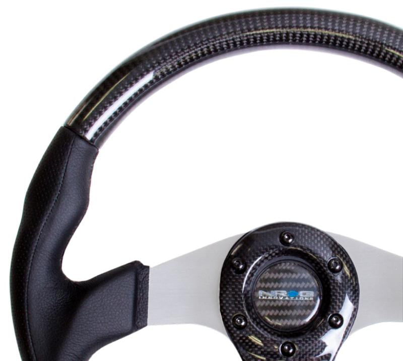 NRG Carbon Fiber Steering Wheel (350mm) Silver Oval Shape w/Leather Trim ST-013CFSL Main Image