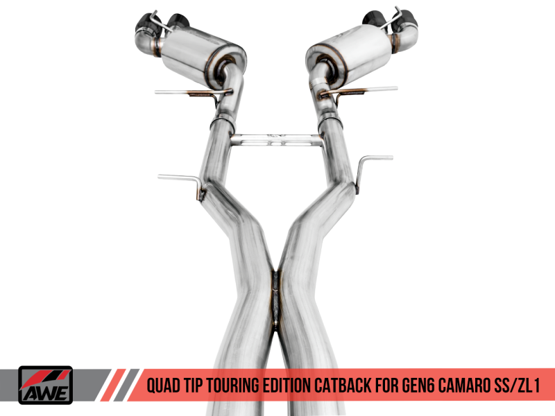 AWE Tuning 16-19 Chevy Camaro SS Res Cat-Back Exhaust -Touring Edition (Quad Diamond Black Tips) 3015-43114 Main Image