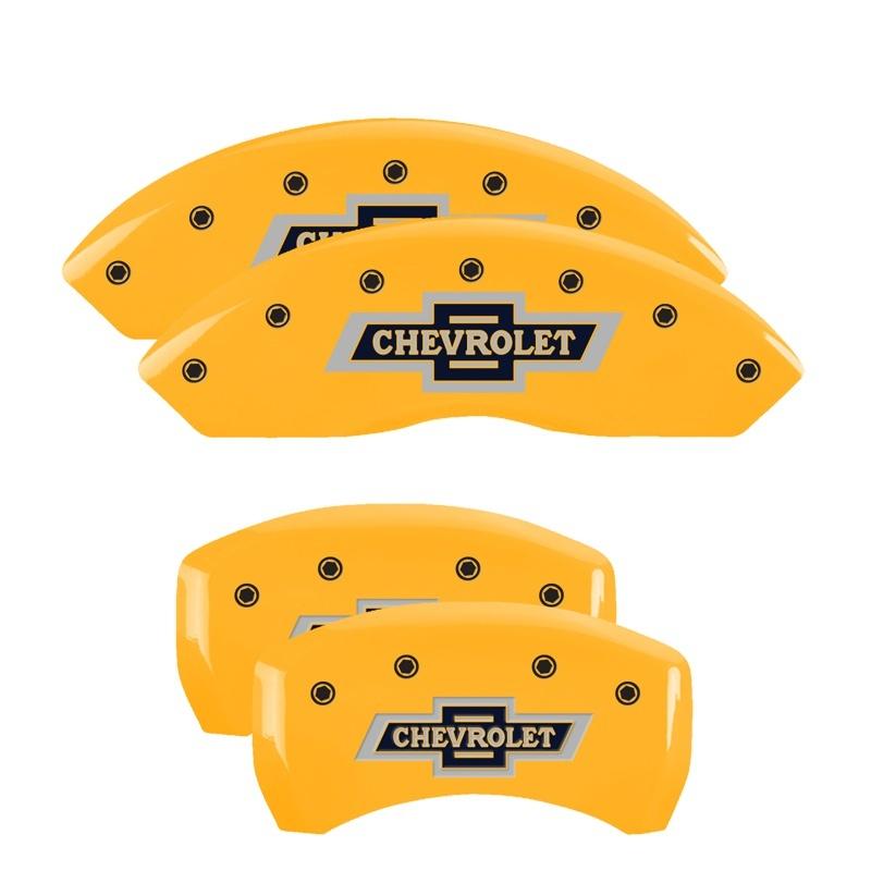 MGP 4 Caliper Covers Engraved F & R 100 Anniversary Yellow Finish Black Char 2019 Chevrolet Equinox 14247SBANYL Main Image