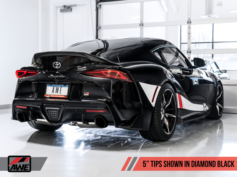 AWE 2020 Toyota Supra A90 Resonated Touring Edition Exhaust - 5in Diamond Black Tips 3015-33132