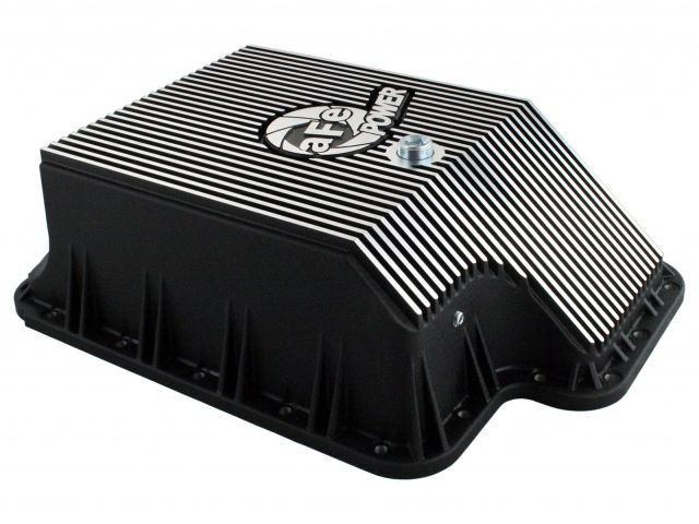 aFe Transmission Pan, Black w/ Machined Fins: Ford Diesel Trucks 94-10 V8-