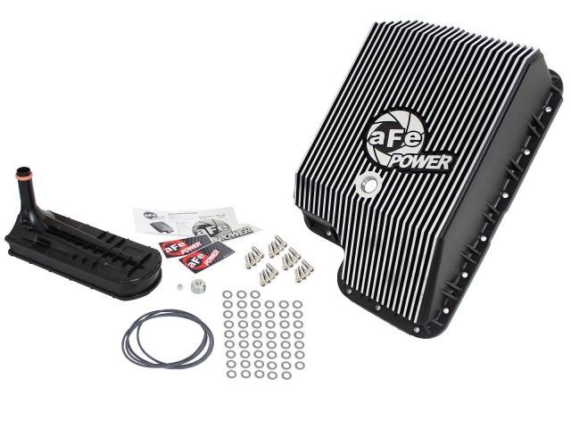 aFe Transmission Pan, Black w/ Machined Fins: Ford Diesel Trucks 94-10 V8-