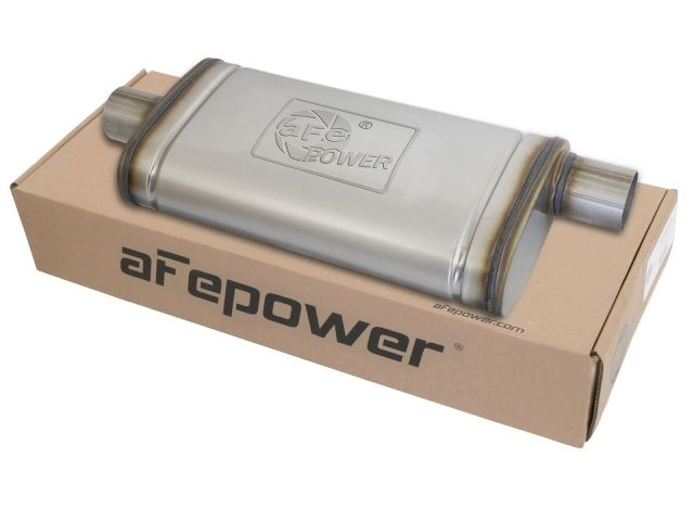 aFe MACH Force-Xp 409 Stainless Steel Muffler: 2.5" Center Inlet /2.5" Off