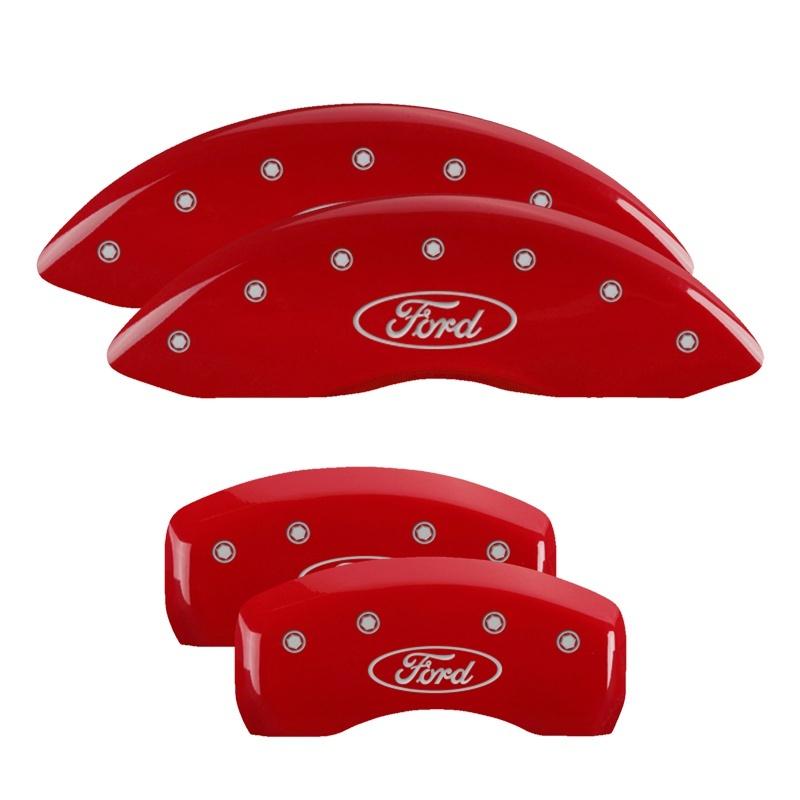 MGP 4 Caliper Covers Engraved Front & Rear Oval logo/Ford Red finish silver ch 10165SFRDRD Main Image