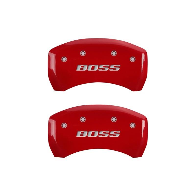 MGP Rear set 2 Caliper Covers Engraved Rear Boss Red finish silver ch 10010RBSSRD Main Image