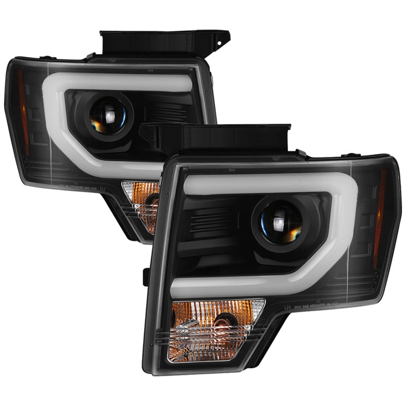 Spyder 09-14 Ford F-150 Projector Headlights - Halogen Model Light Bar - Blk PRO-YD-FF15009-SBLB-BK 5086204