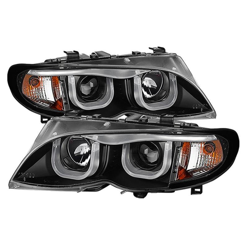 Spyder BMW E46 3-Series 02-05 4DR Projector Headlights 1PC 3D Halo Blk PRO-YD-BMWE4602-4D-3DDRL-BK 5031877 Main Image