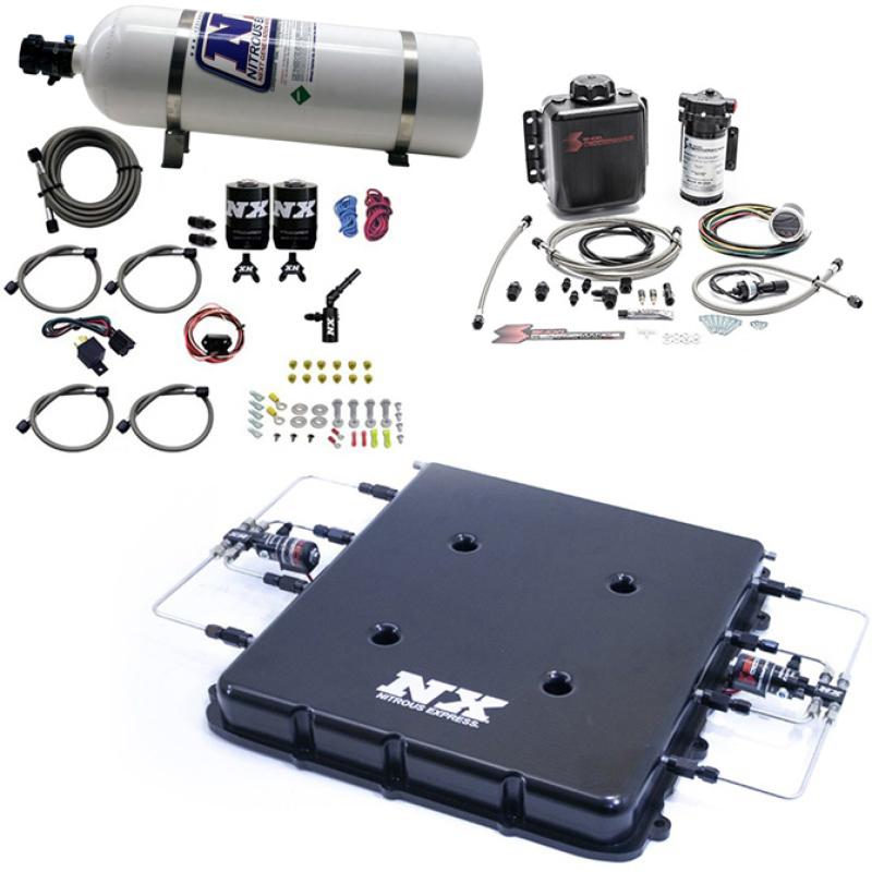 Nitrous Express Nitrous & Water Injection Kit w/Billet LT4 Supercharger Lid w/15lb Bottle 20939BMF-15 Main Image