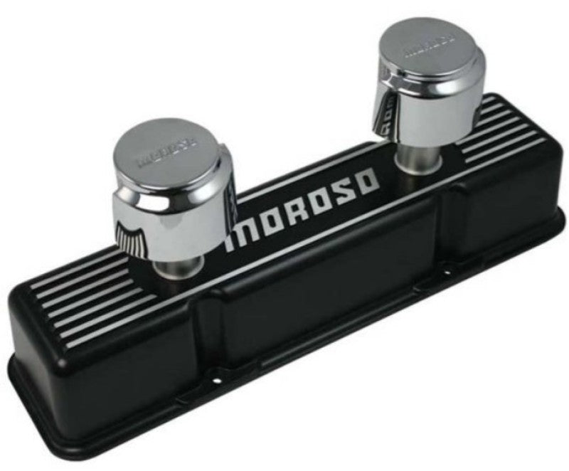 Moroso Chevrolet Small Block Valve Cover - 1 Cover w/2 Breathers - Black Finished Aluminum - Pair 68371