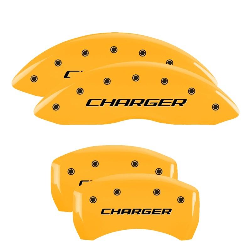 MGP 4 Caliper Covers Engraved Front & Rear Block/Charger Yellow finish black ch 12162SCHBYL Main Image