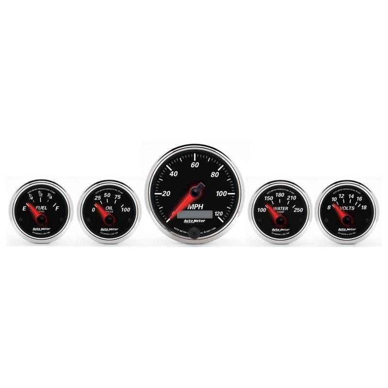 Autometer Designer Black II 3-3/8in and 2-21/16in 5 pc. Electric Speedometer Gauge 1201 Main Image