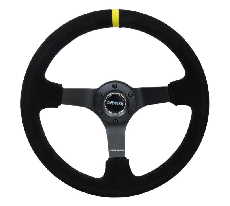 NRG Reinforced Steering Wheel (350mm / 3in. Deep) Blk Suede/X-Stitch w/5mm Blk Spoke & Yellow CM RST-036MB-S-Y Main Image